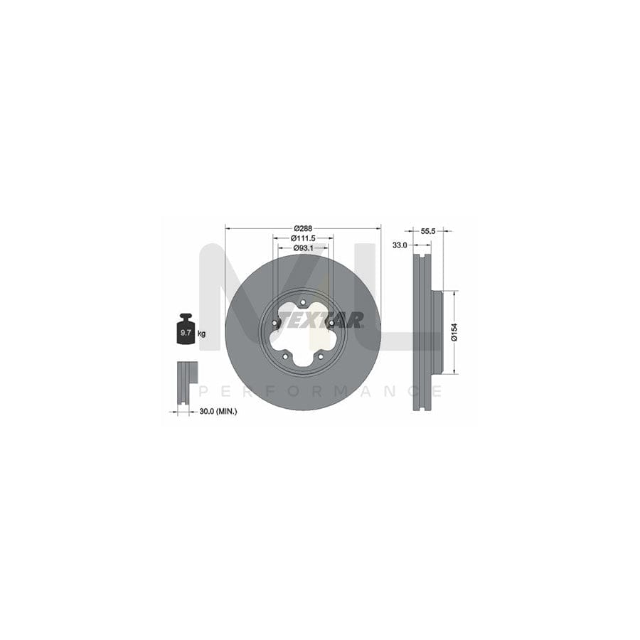 TEXTAR PRO 93260603 Brake Disc Internally Vented, Coated, without wheel hub, without wheel studs  - 1 piece