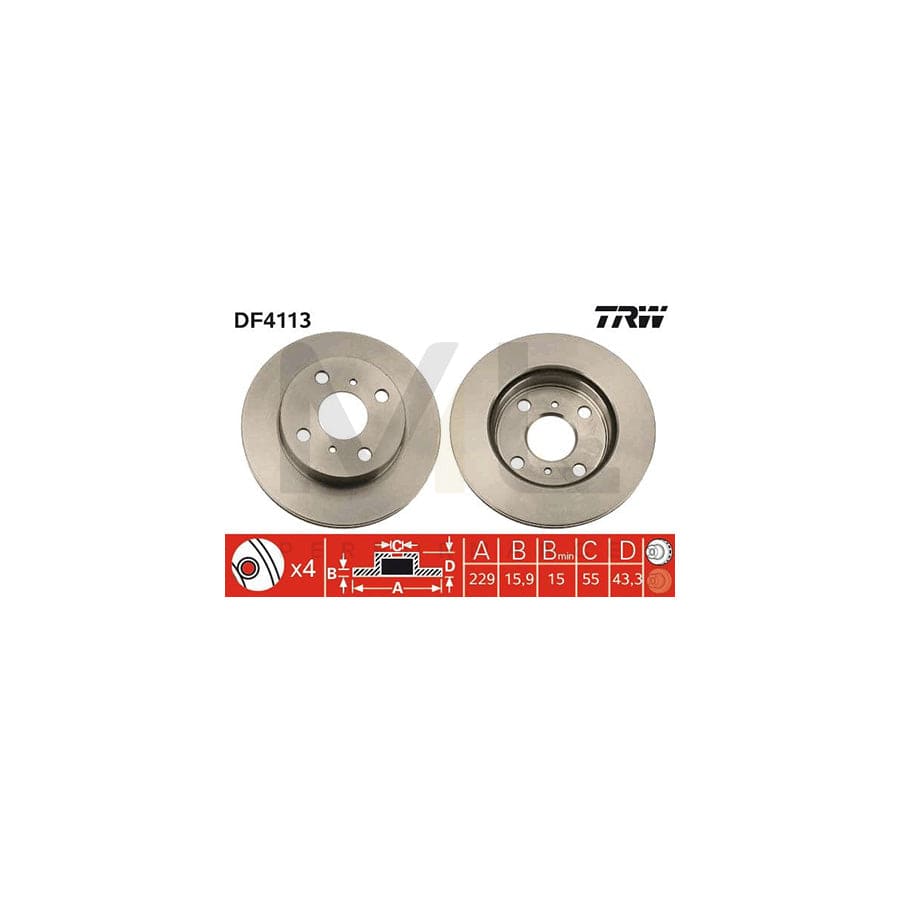 TRW DF4113 Brake Disc for TOYOTA STARLET Vented, Painted  - 1 piece