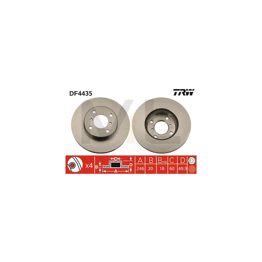 TRW DF4435 Brake Disc Vented, Painted, High-carbon  - 1 piece