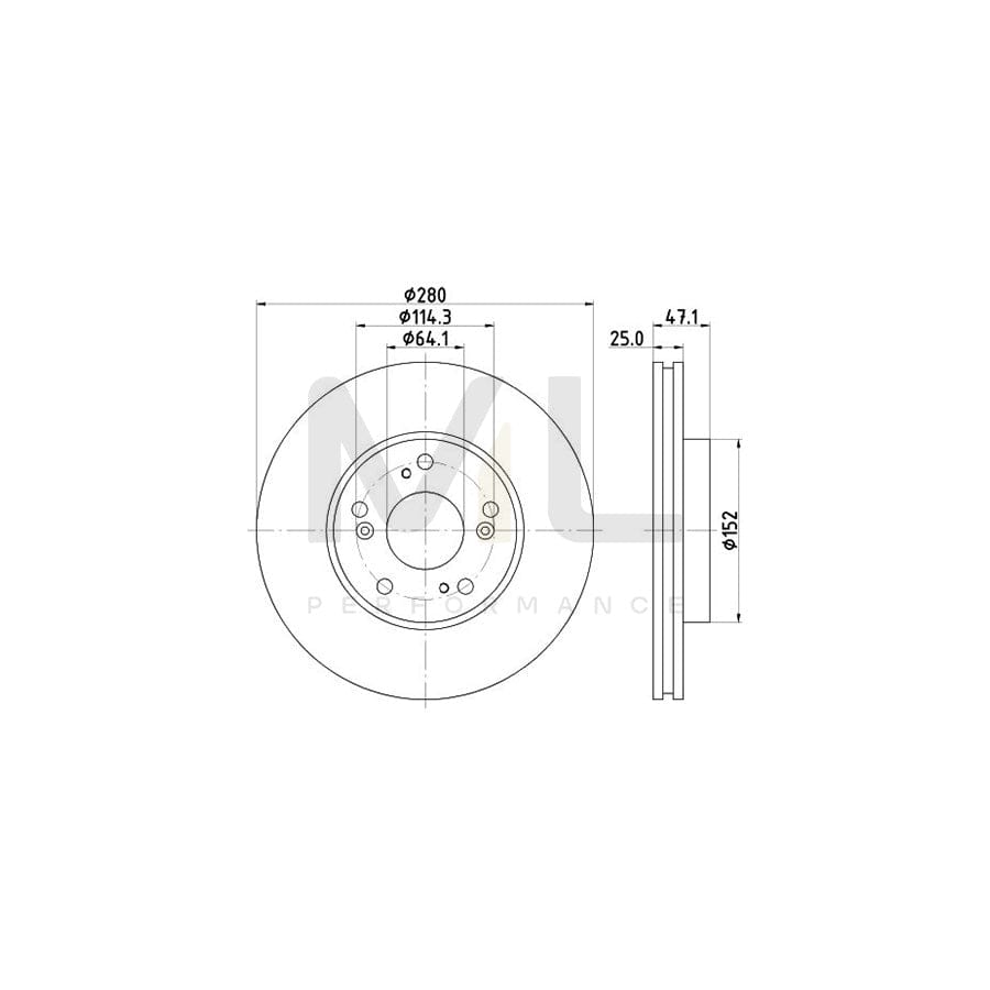 HELLA PRO 8DD 355 118-191 Brake Disc for HONDA CIVIC Internally Vented, Coated, without wheel hub, without wheel studs | ML Performance Car Parts