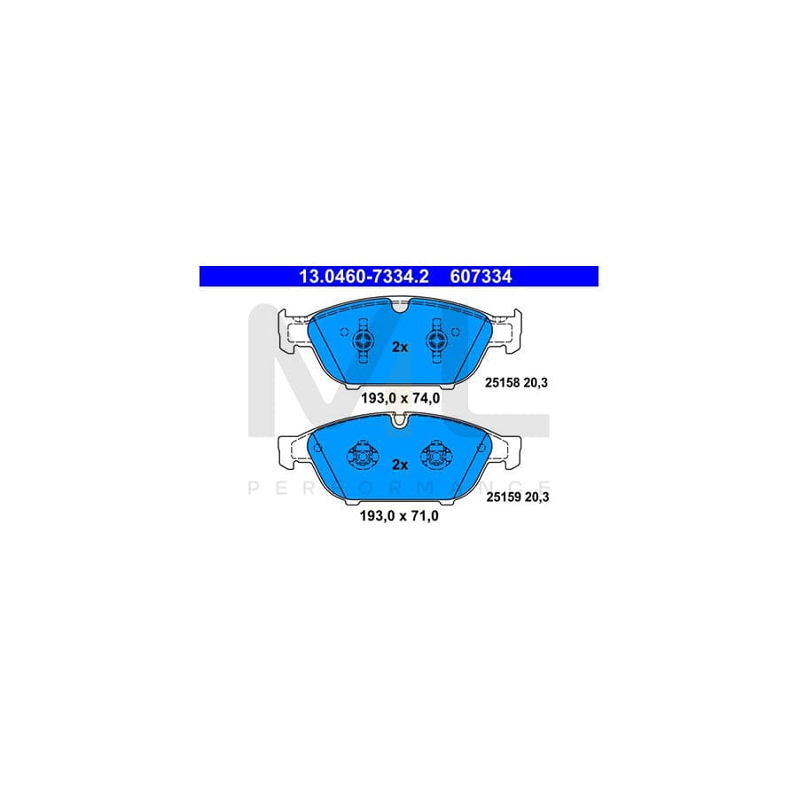 ATE 13.0460-7334.2 Brake pad set excl. wear warning contact, prepared for wear indicator