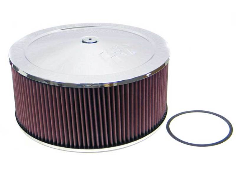 K&N Engineering K&N Round - Red - Size 14in - 5.125in Neck Flange Custom Air Cleaner Assembly