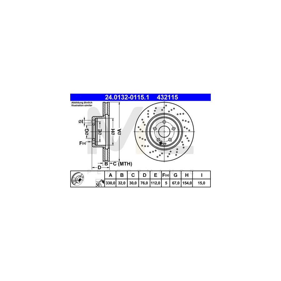 ATE 24.0132-0115.1 Brake Disc suitable for MERCEDES-BENZ S-Class Perforated / Vented, Coated, Alloyed / High-carbon  - 1 piece