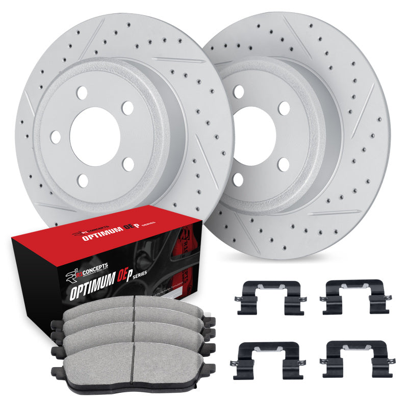 R1 Concepts R1 16-20 Hyundai Sonata Rear Drill/Slot Carbon Coated Rotor Set w/Optimum Pads