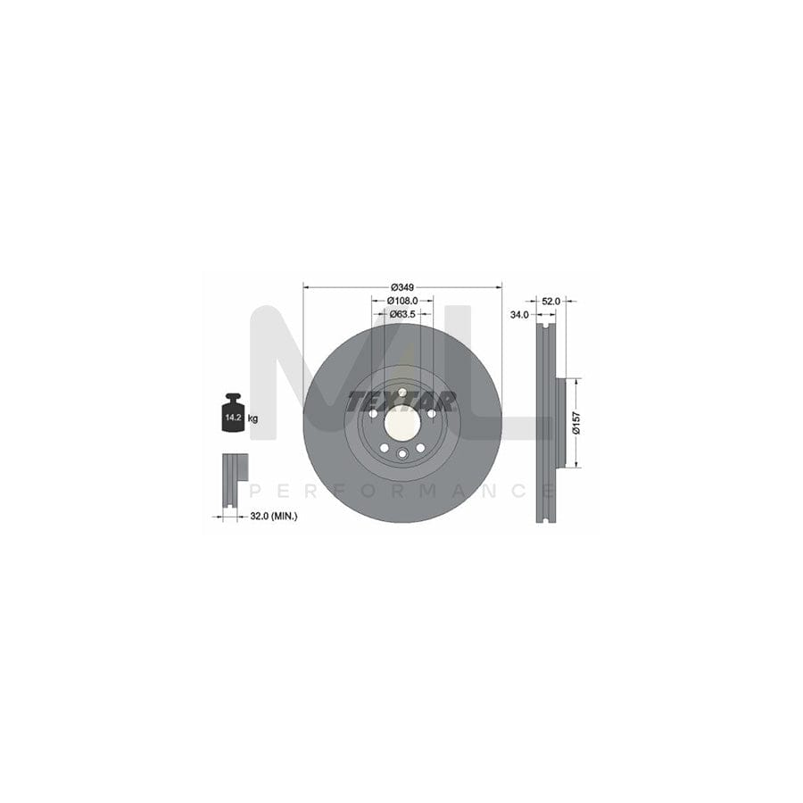 TEXTAR 92301805 Brake Disc Internally Vented, Coated, High-carbon, without wheel hub, without wheel studs  - 1 piece