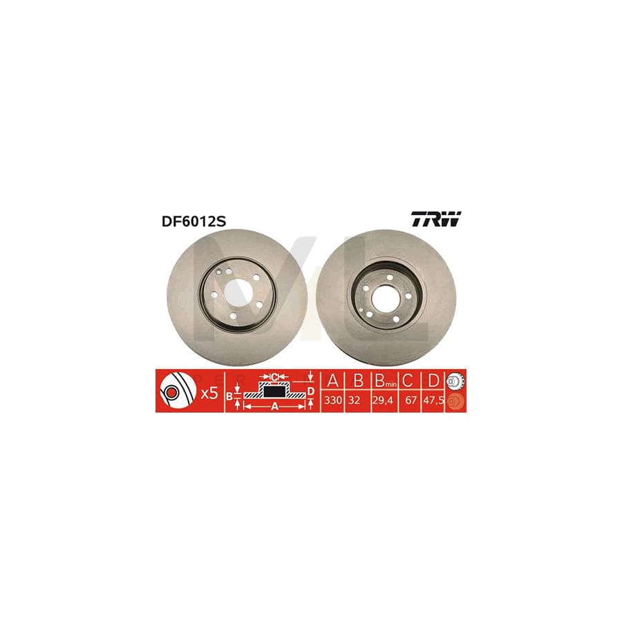 TRW DF6012S Brake Disc suitable for MERCEDES-BENZ E-Class Vented  - 1 piece