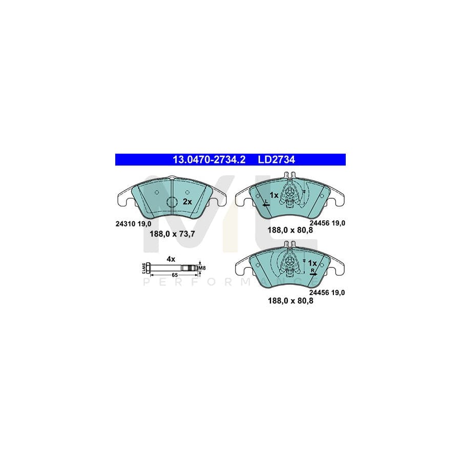 ATE Ceramic 13.0470-2734.2 Brake pad set excl. wear warning contact, prepared for wear indicator, with brake caliper screws