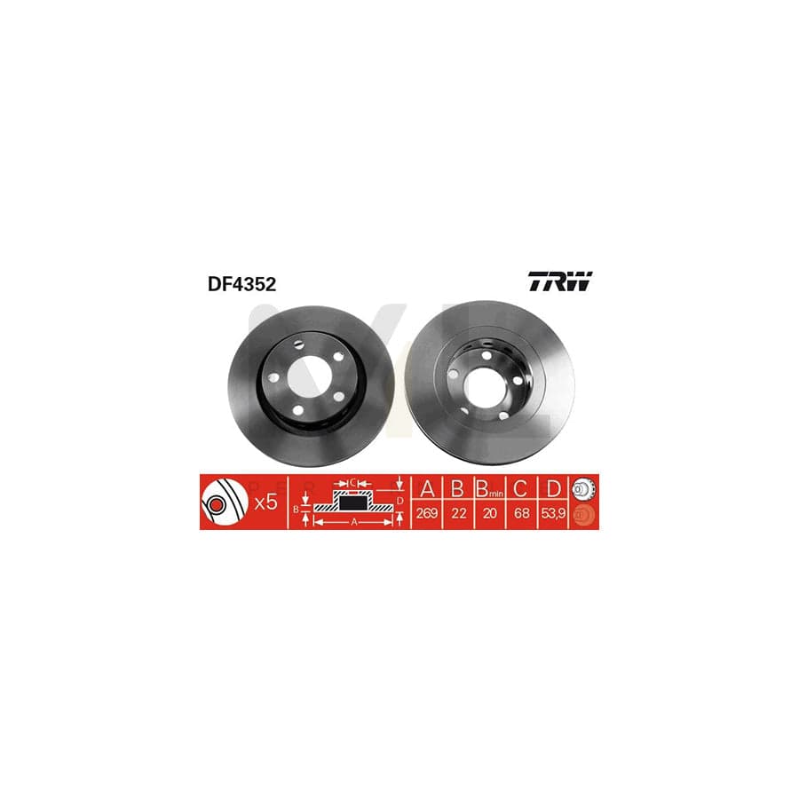 TRW DF4352 Brake Disc Vented, Painted  - 1 piece