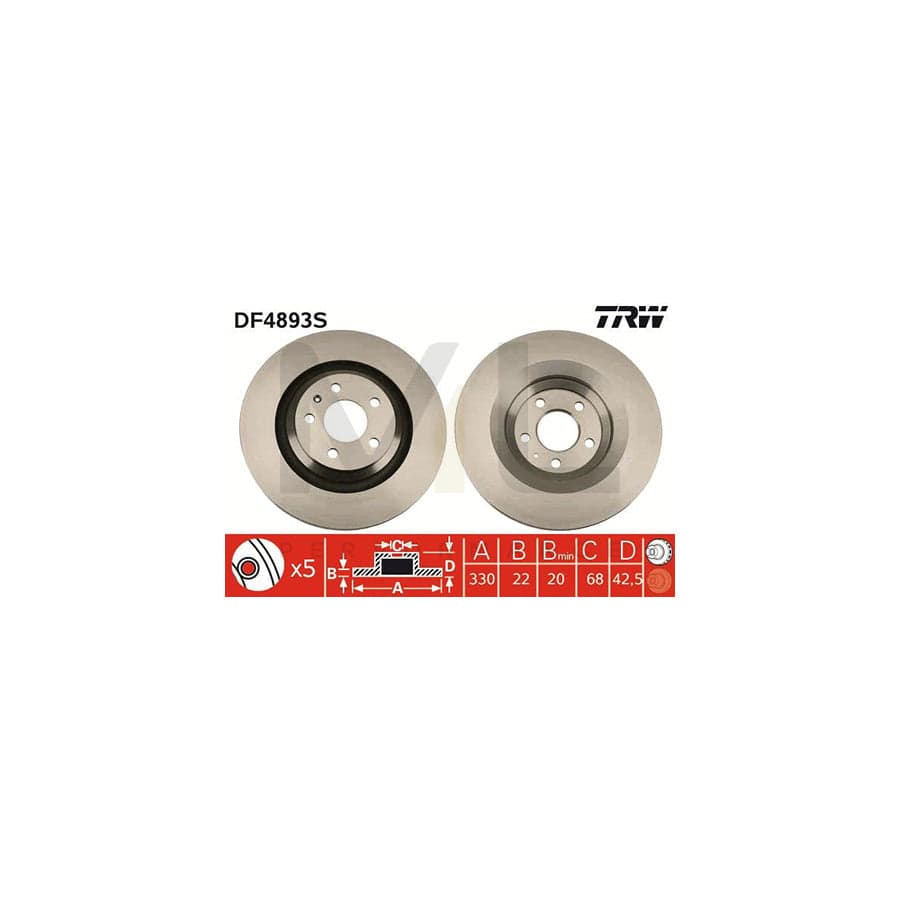 TRW DF4893S Brake Disc for AUDI A6 Vented, Painted  - 1 piece