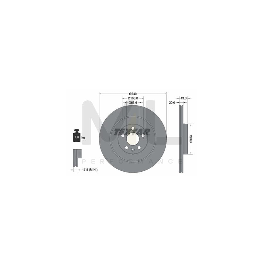 TEXTAR 92304503 Brake Disc Internally Vented, Coated, without wheel hub, without wheel studs  - 1 piece
