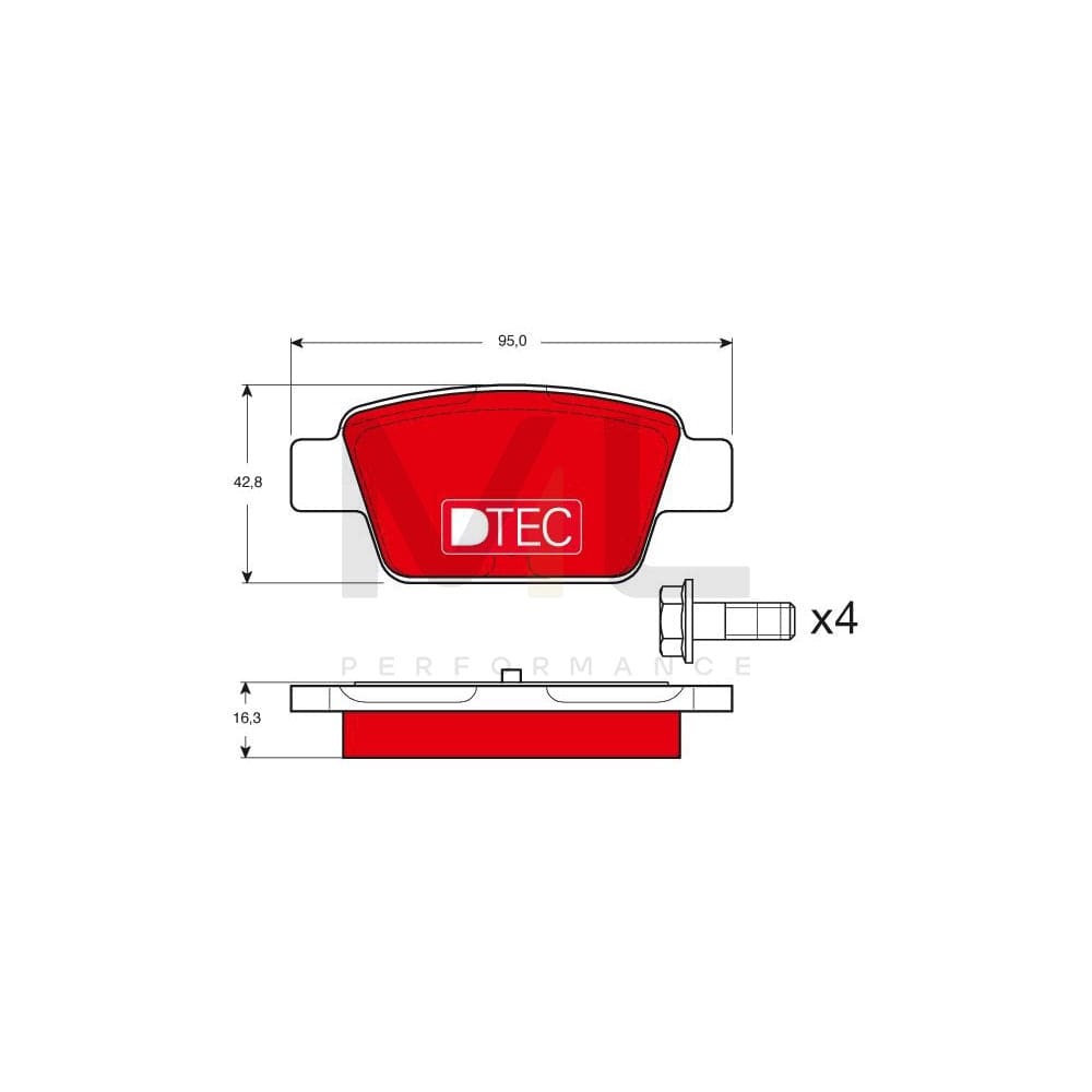 TRW Dtec Cotec Gdb1485Dte Brake Pad Set Not Prepared For Wear Indicator, With Brake Caliper Screws, With Accessories
