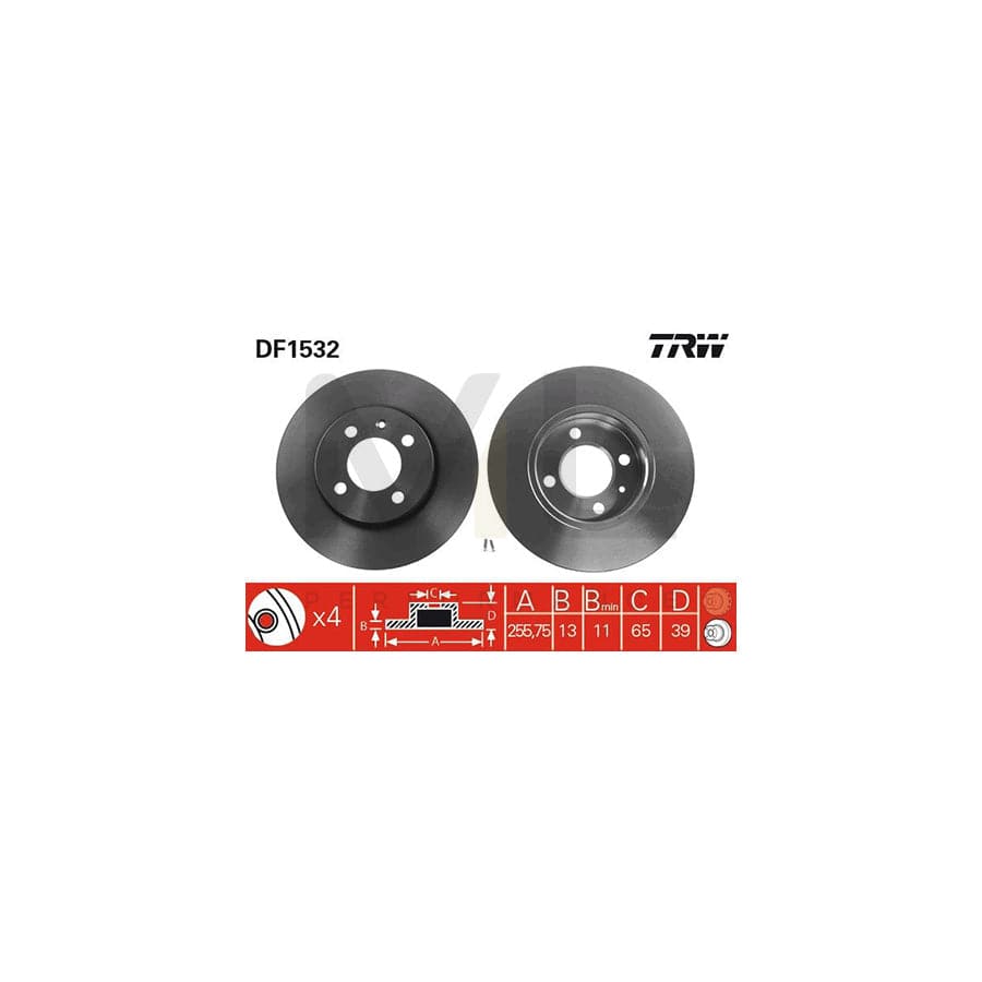 TRW DF1532 Brake Disc Solid, Painted, High-carbon  - 1 piece