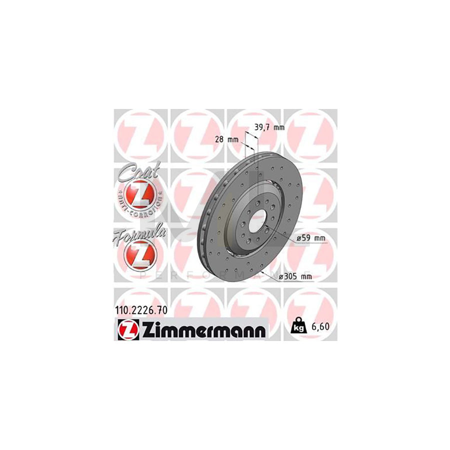 ZIMMERMANN 110.2226.70 Brake Disc for ALFA ROMEO 4C Perforated, Two-piece brake disc, Vented, Coated, Alloyed / High-carbon  - 1 piece