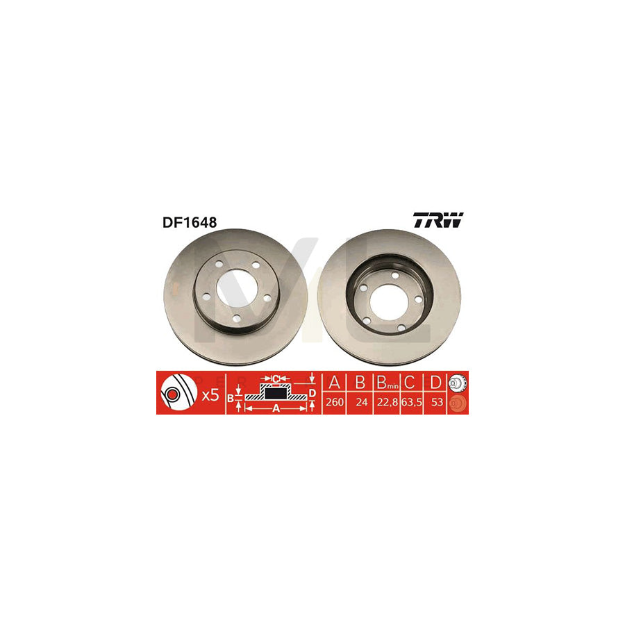 TRW DF1648 Brake Disc Vented  - 1 piece