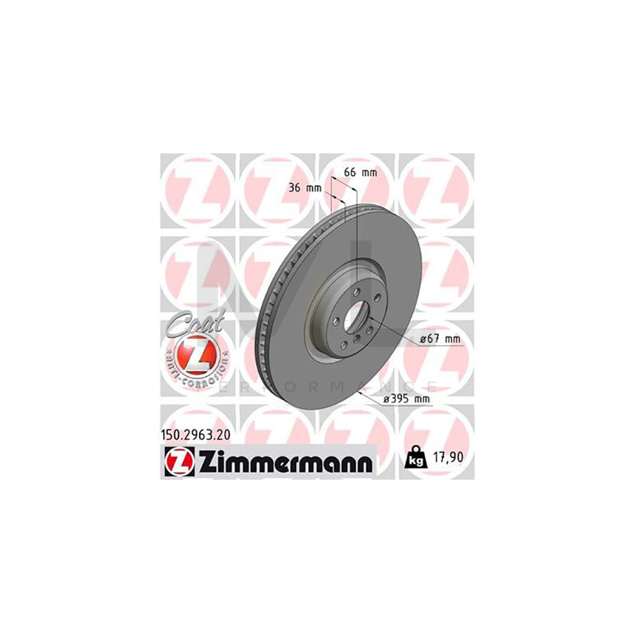 ZIMMERMANN 150.2963.20 Brake Disc Internally Vented, Coated, High-carbon