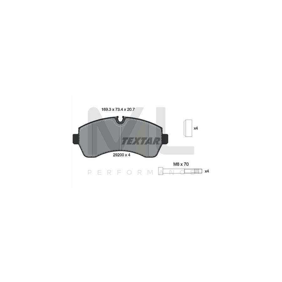 TEXTAR 2920001 Brake pad set prepared for wear indicator, with brake caliper screws, with accessories