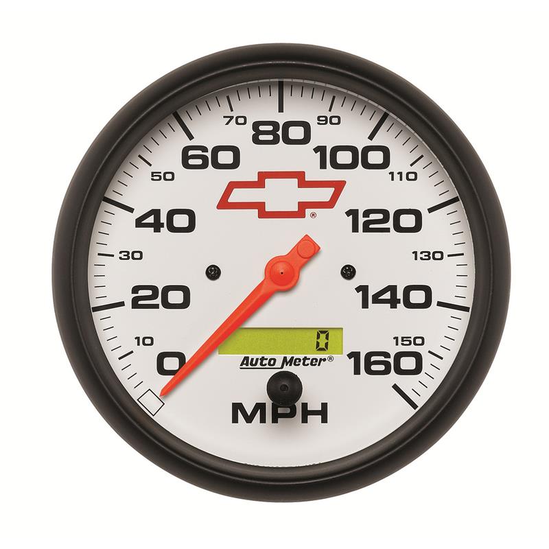 AutoMeter Gauge Speedometer 5in. 160MPH Elec. Programmable Chevy Red Bowtie White