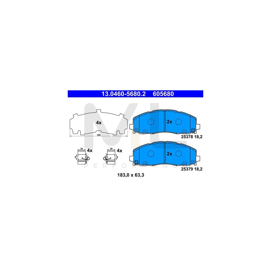 ATE 13.0460-5680.2 Brake pad set with acoustic wear warning, with anti-squeak plate, with accessories