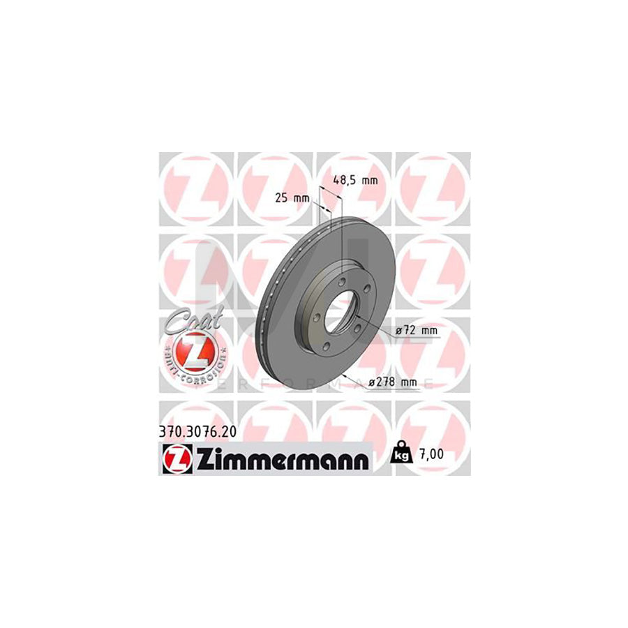ZIMMERMANN COAT Z 370.3076.20 Brake Disc Internally Vented, Coated, High-carbon  - 1 piece