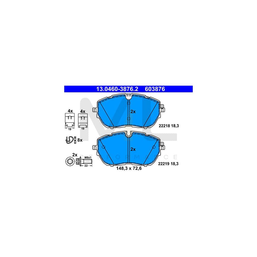 ATE 13.0460-3876.2 Brake pad set excl. wear warning contact, prepared for wear indicator, with brake caliper screws, with accessories