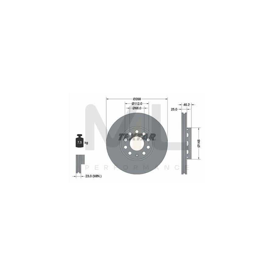 TEXTAR 92057600 Brake Disc Externally Vented, without wheel hub, without wheel studs  - 1 piece