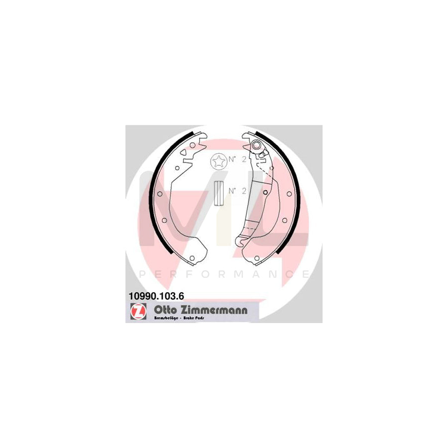 ZIMMERMANN 10990.103.6 Brake Shoe Set Photo corresponds to scope of supply, with lever
