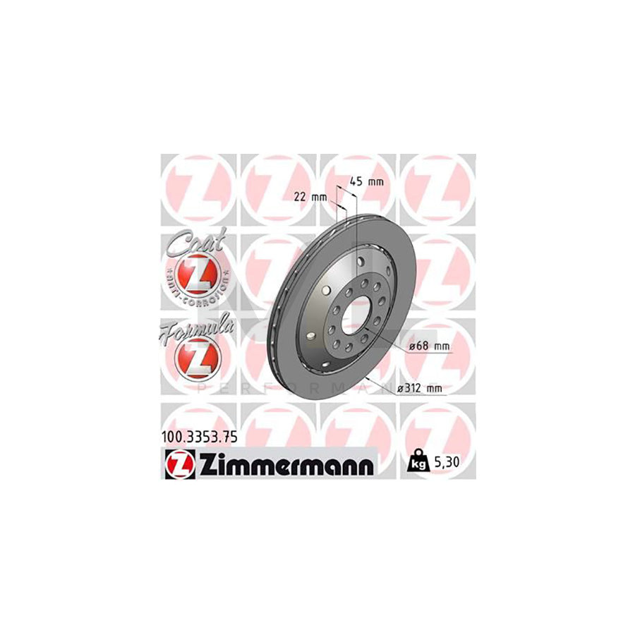 ZIMMERMANN FORMULA Z COAT Z 100.3353.75 Brake Disc for AUDI A4 B5 Avant (8D5) Two-piece brake disc, Vented, Coated, Alloyed / High-carbon