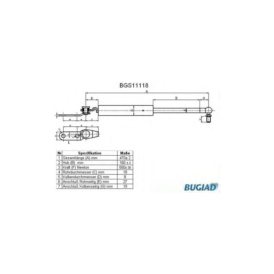 BUGIAD Bgs11118 Tailgate Strut for Nissan 100Nx (B13)