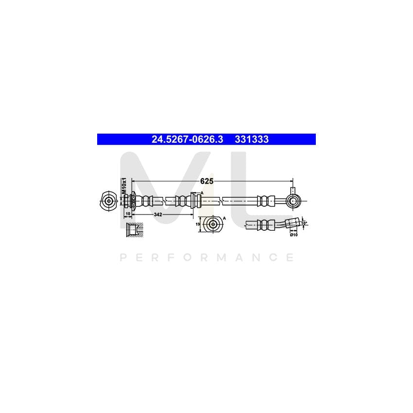 ATE 24.5267-0626.3 Brake Hose 625mm, M10x1