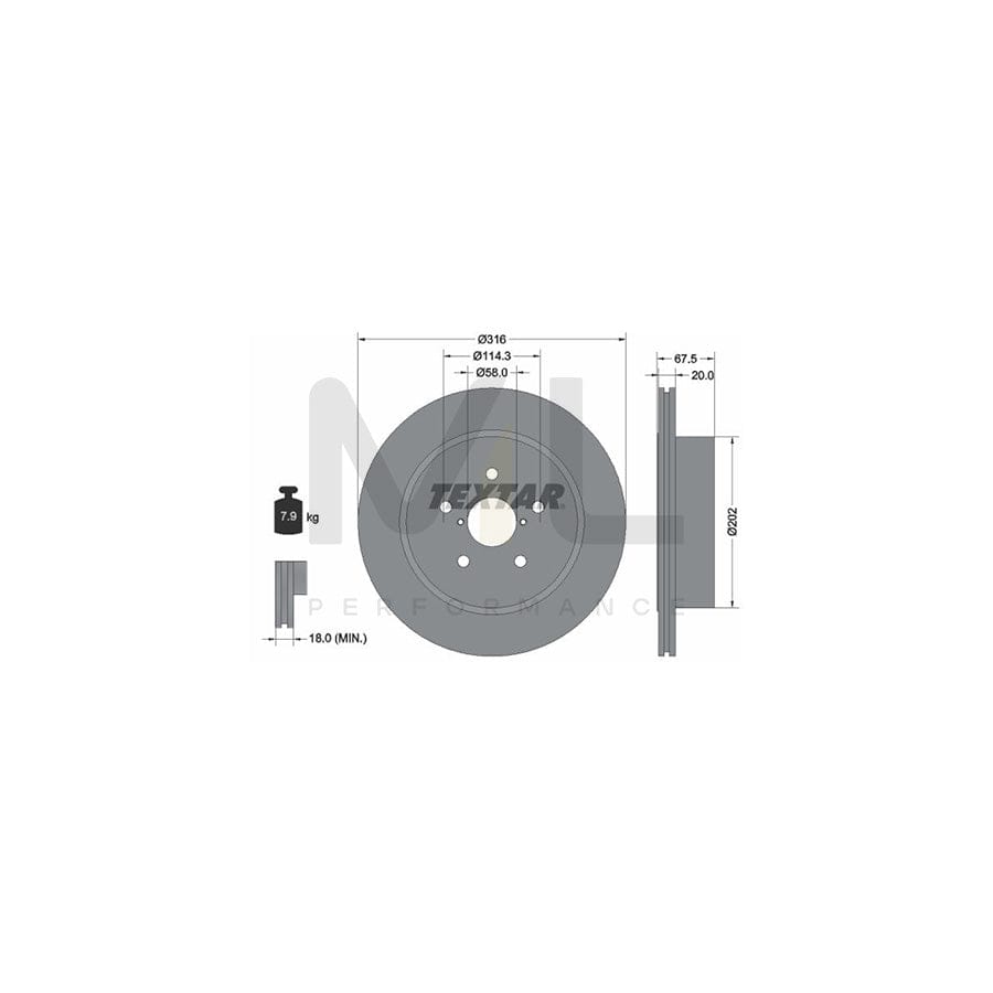 TEXTAR PRO 92227803 Brake Disc for SUBARU IMPREZA Internally Vented, Coated, without wheel hub, without wheel studs  - 1 piece
