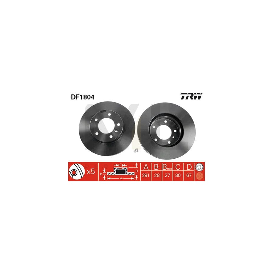 TRW DF1804 Brake Disc Vented, Painted, High-carbon, with bolts/screws  - 1 piece
