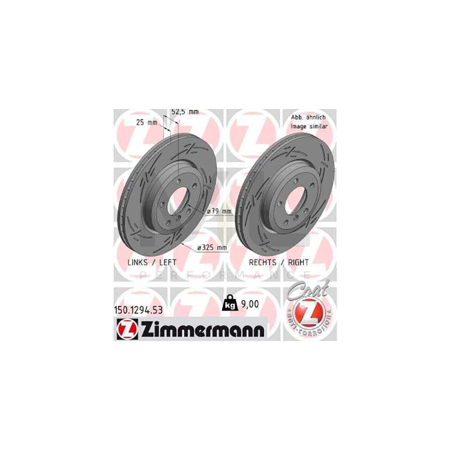 ZIMMERMANN BLACK Z 150.1294.53 Brake Disc Internally Vented, Slotted, Coated, High-carbon  - 1 piece