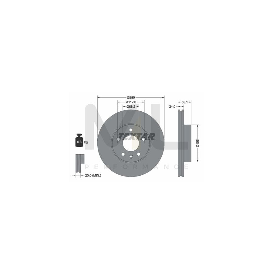 TEXTAR PRO 92083803 Brake Disc Internally Vented, Coated, without wheel hub, without wheel studs  - 1 piece