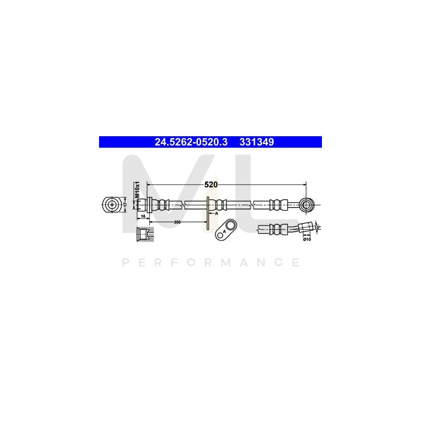 ATE 24.5262-0520.3 Brake Hose for DAIHATSU Materia (M400) 520mm, M10x1