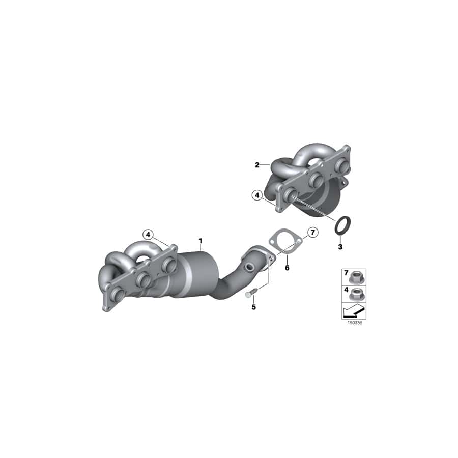 Genuine BMW 18407596876 E60 Rp-Exhaust Manifold With Catalytic Conv. ZYL.4-6 (ULEV2) (Inc. 528i, 525i & 530i)