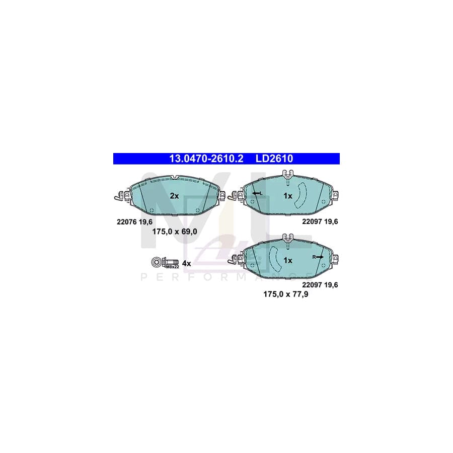 ATE Ceramic 13.0470-2610.2 Brake pad set excl. wear warning contact, prepared for wear indicator, with brake caliper screws