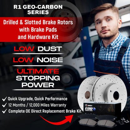 R1 Concepts R1 16-25 BMW X4 Front & Rear Drill/Slot Carbon Coated Rotor Set w/Euro Ceramic Pads