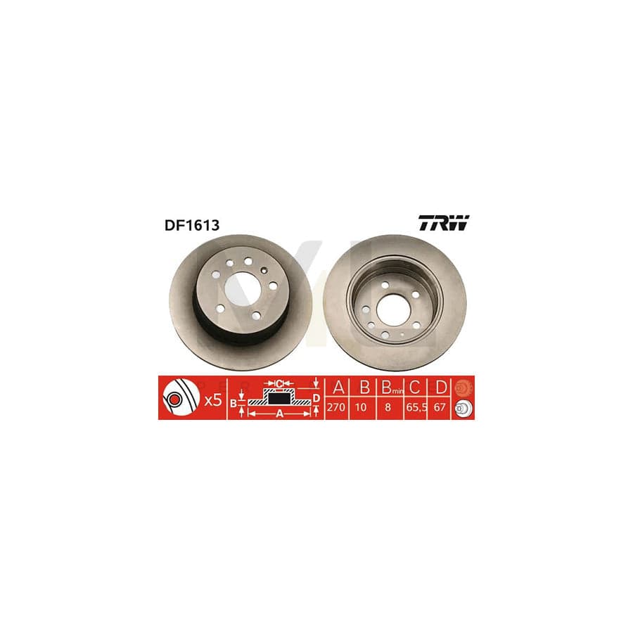 TRW DF1613 Brake Disc Solid, Painted, High-carbon, with bolts/screws  - 1 piece