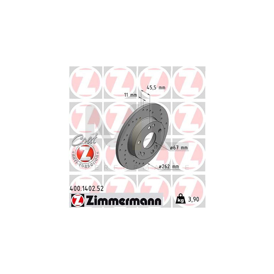 ZIMMERMANN SPORT COAT Z 400.1402.52 Brake Disc suitable for MERCEDES-BENZ 190 (W201) Perforated, Solid, Coated  - 1 piece
