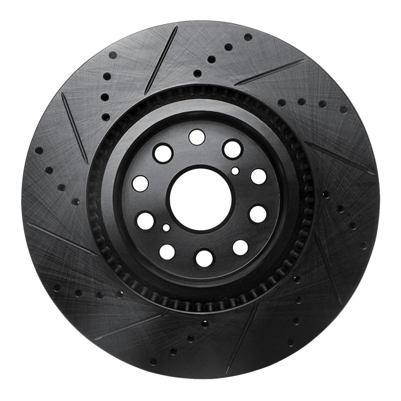 R1 Concepts R1 07-23 Lexus LS460 Front Right Drilled & Slotted Black Brake Rotor