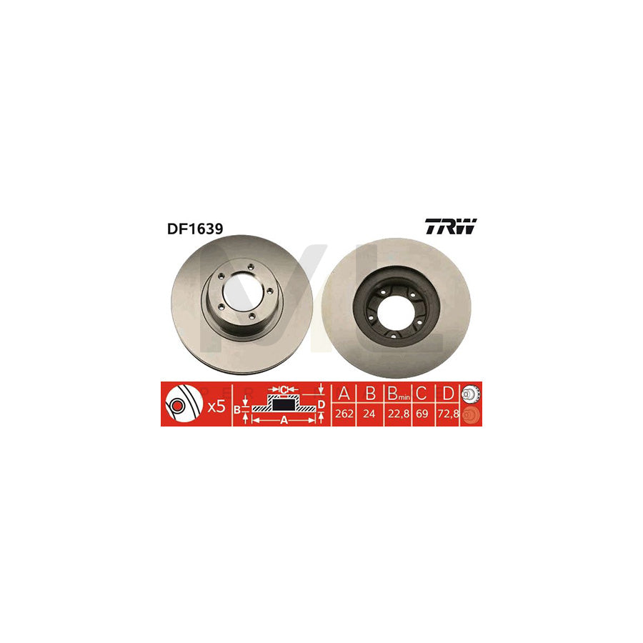 TRW DF1639 Brake Disc Vented  - 1 piece