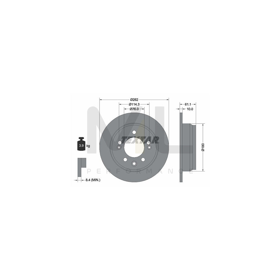 TEXTAR 92161700 Brake Disc Solid, without wheel hub, without wheel studs  - 1 piece