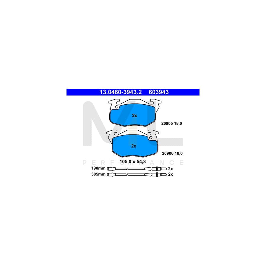 ATE 13.0460-3943.2 Brake pad set for PEUGEOT 106 incl. wear warning contact