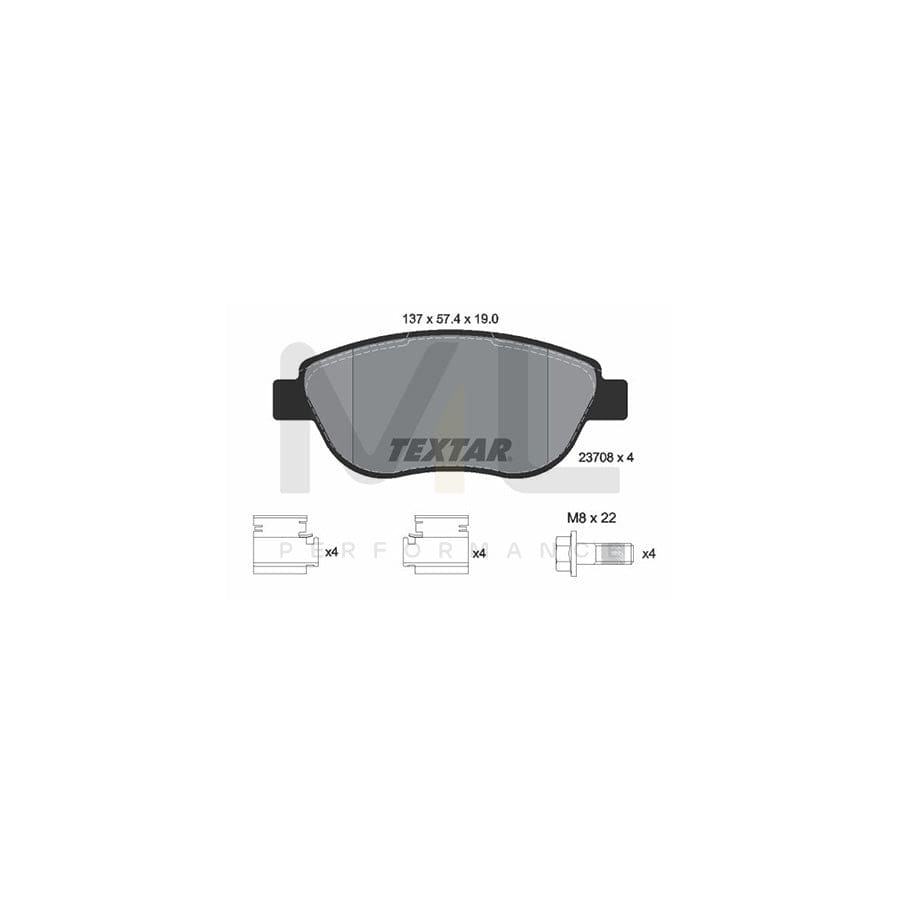 TEXTAR 2370803 Brake pad set not prepared for wear indicator, with brake caliper screws, with accessories