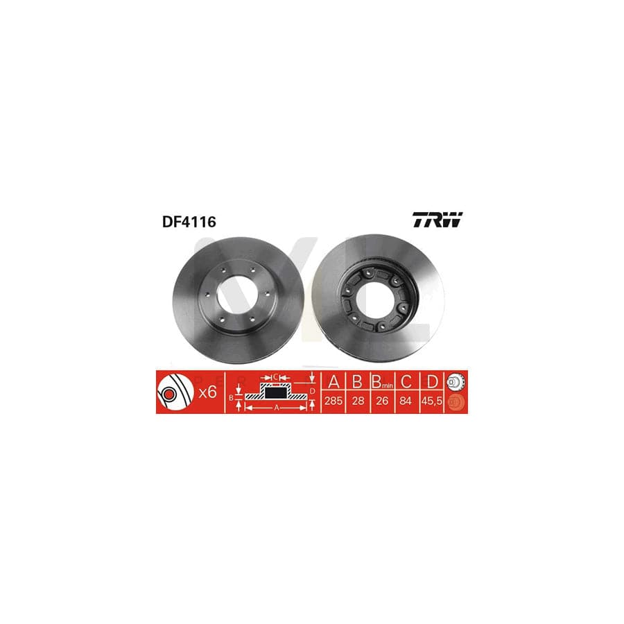 TRW DF4116 Brake Disc Vented, Painted  - 1 piece