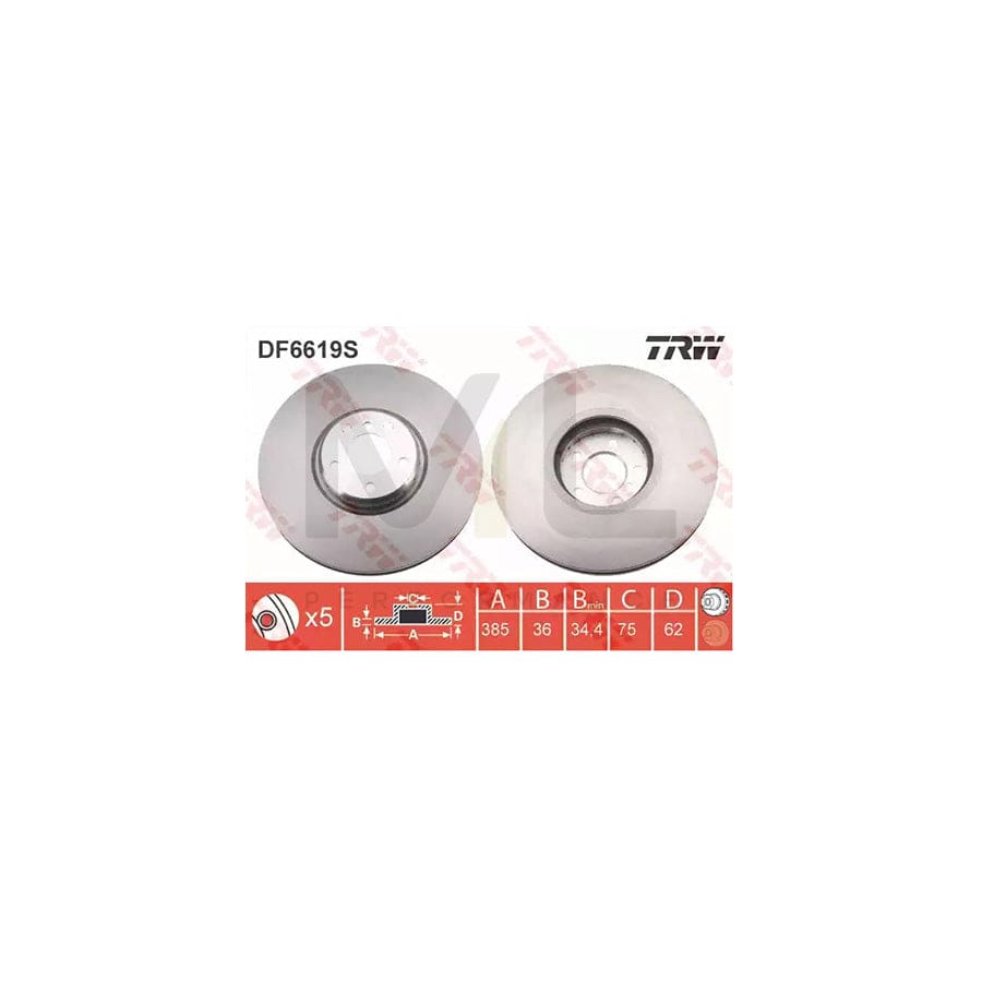 TRW DF6619S Brake Disc Two-piece brake disc, Vented, High-carbon