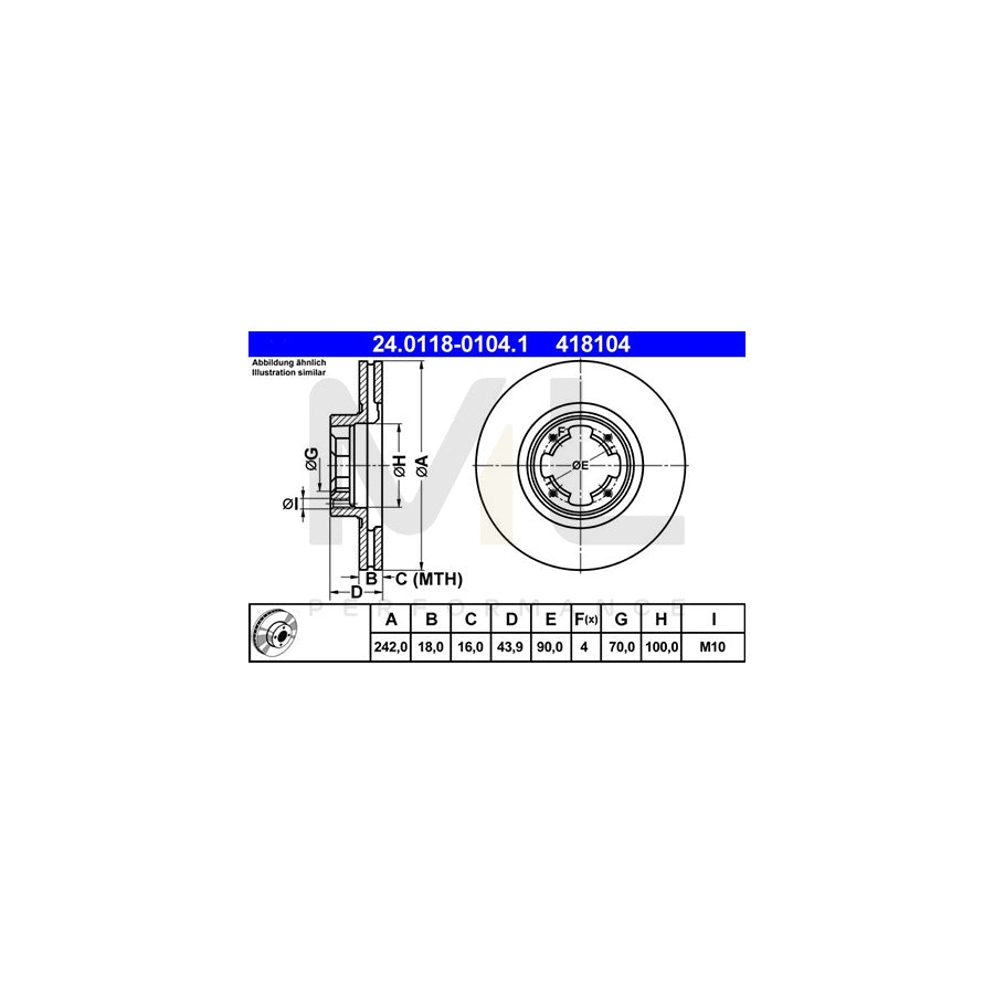 ATE 24.0118-0104.1 Brake Disc for SUBARU XT Coupe (XT) Vented  - 1 piece