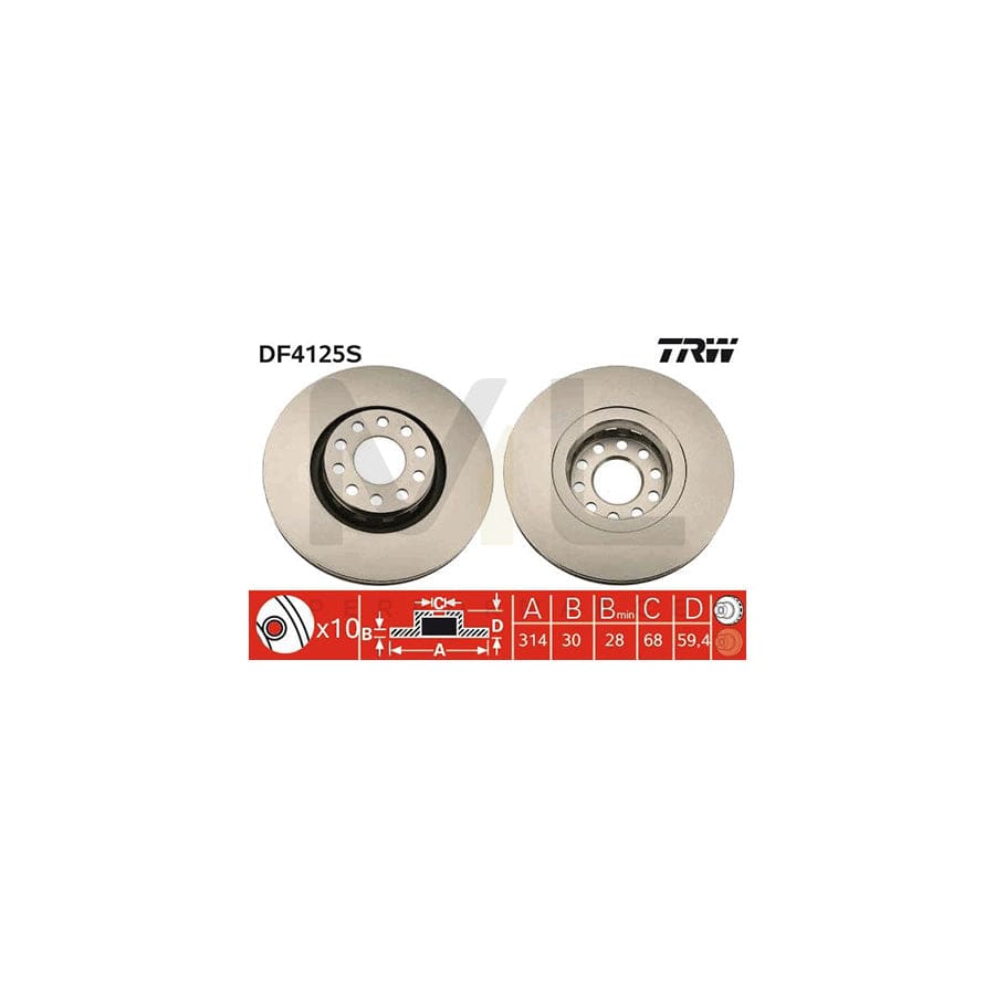 TRW DF4125S Brake Disc Vented, Painted  - 1 piece