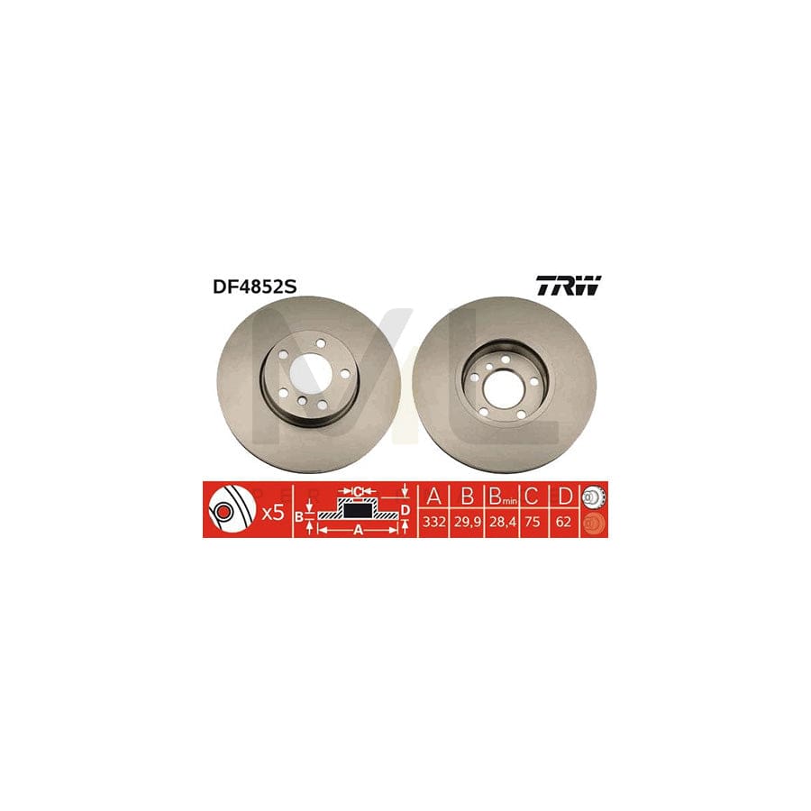 TRW DF4852S Brake Disc Vented, Painted, High-carbon  - 1 piece