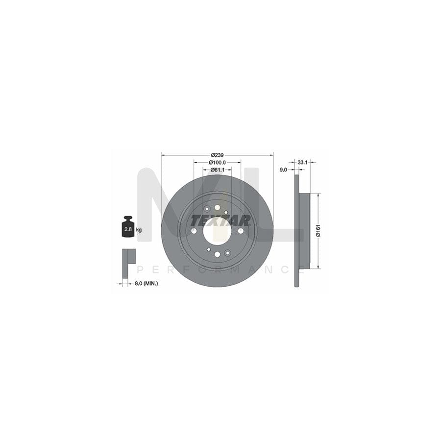 TEXTAR 92304403 Brake Disc for HONDA Jazz Hatchback (GK) Solid, Coated, without wheel hub, without wheel studs  - 1 piece